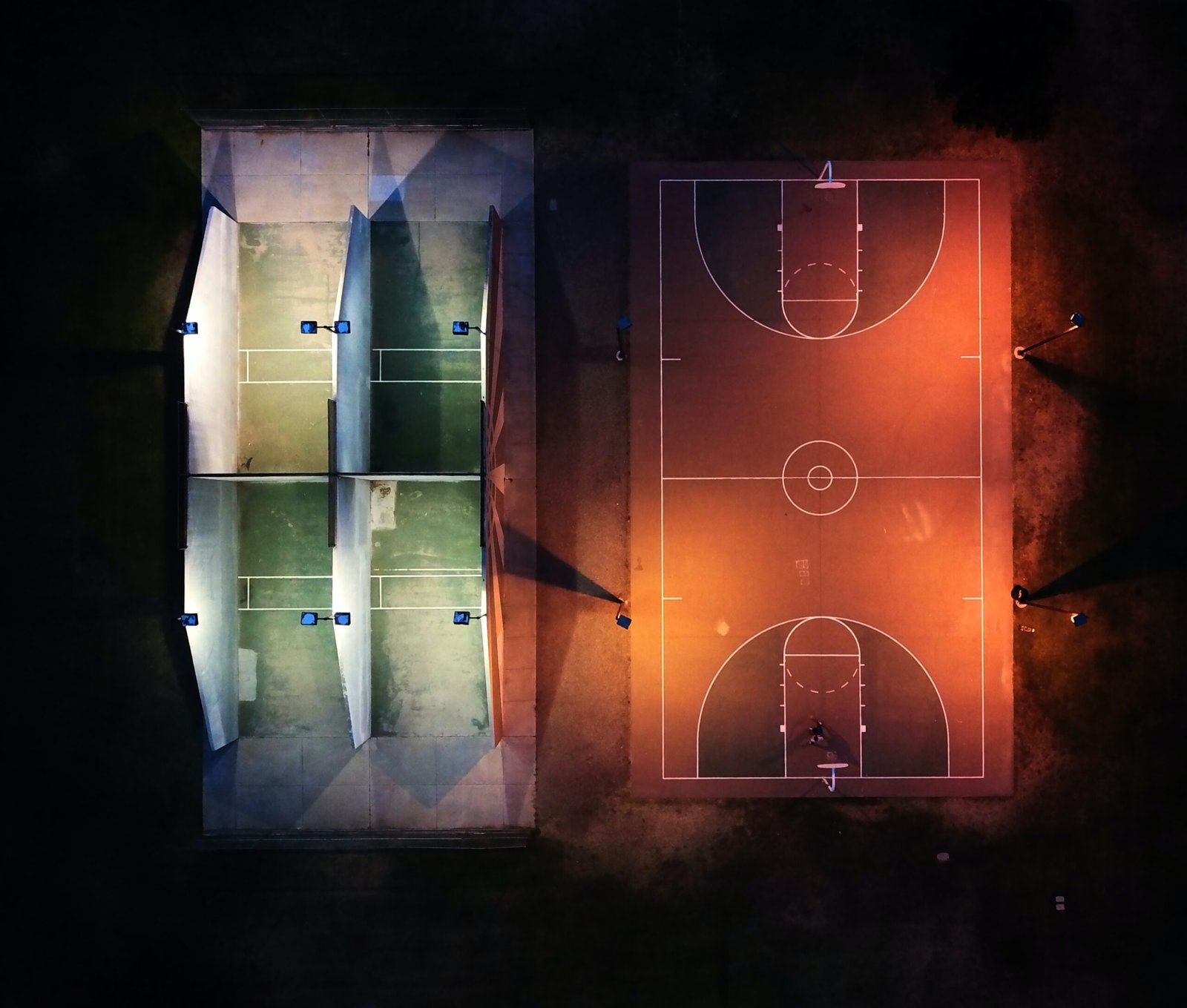 high angle view photography of basketball court